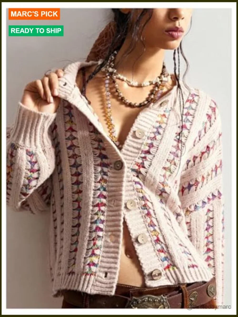Cropped Boho Cardigan Long Sleeve Button Up Sweater Jacket - Picture 3 of 5
